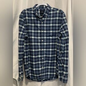 American Eagle Outfitters Navy and White Plaid Shirt 100% Cotton Size Large
